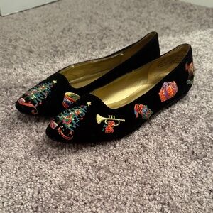 Worthington Black Flats with Colorful Embroidery